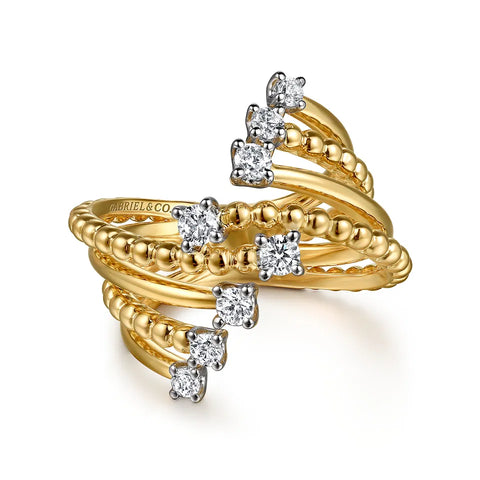 Gabriel & Co. 14K White & Yellow Gold Bujukan and Diamond Bypass Ring LR52772M45JJ