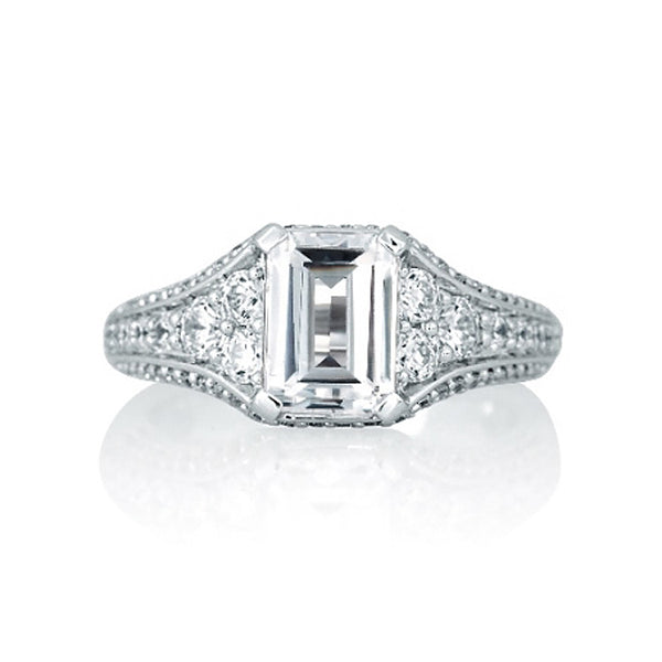A.JAFFE Vintage Emerald Diamond Center Solitaire Engagement Ring MES693/272