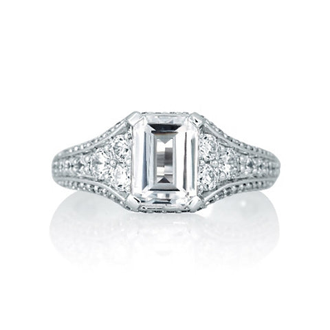 A.JAFFE Vintage Emerald Diamond Center Solitaire Engagement Ring MES693/272