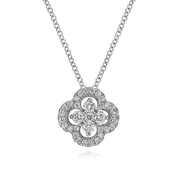 Gabriel 14K White Gold Open Clover Diamond Pendant Necklace NK3118W45JJ