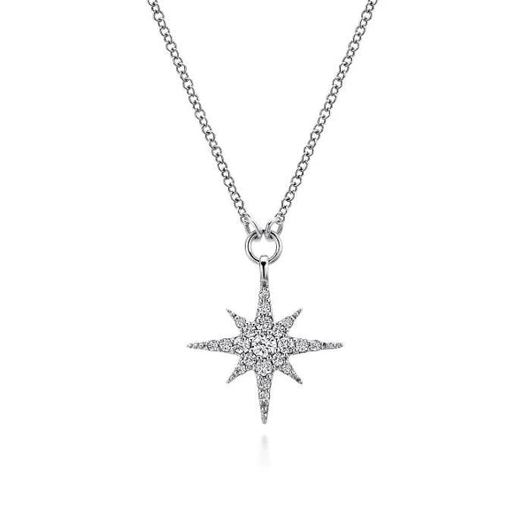 Gabriel 14K White Gold Diamond Starburst Pendant Necklace NK4847W45JJ