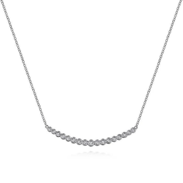 Gabriel 14K White Gold Curved Bar Diamond Necklace NK5796W45JJ