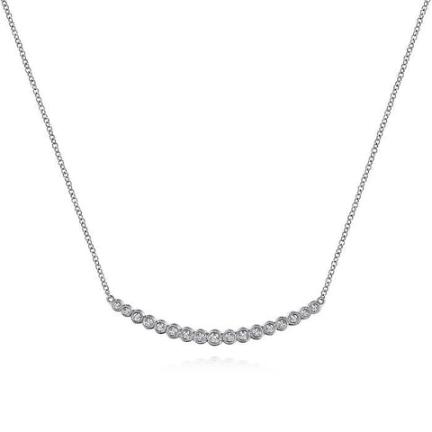 Gabriel 14K White Gold Curved Bar Diamond Necklace NK5796W45JJ