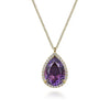 Gabriel 14K Yellow Gold Diamond and Flat Pear Shape Amethyst Necklace With Flower Pattern J-Back NK7460Y45AM