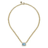 Gabriel 14K Yellow Gold Diamond and Blue Topaz Emerald Cut Necklace with Flower Pattern J-Back and White Enamel NK7471E9Y45BT