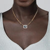Gabriel 14K Yellow Gold Diamond and Blue Topaz Emerald Cut Necklace with Flower Pattern J-Back and White Enamel NK7471E9Y45BT