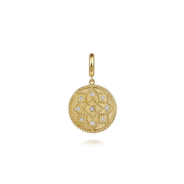 Gabriel & Co. 14K Yellow Gold Bujukan and Diamond Medallion Pendant PT6632Y45JJ