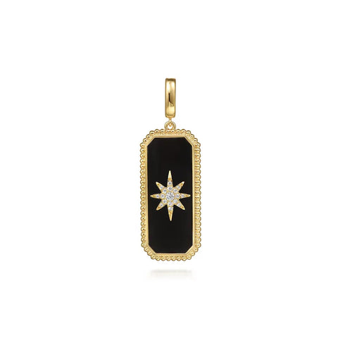 Gabriel 14K Yellow Gold Diamond and Onyx Bujukan Medallion Pendant PT6647Y45OX