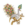 Estate Vintage 18K Yellow Gold & Platinum Diamond Gemstone Peacock Brooch