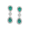 14K White Gold Diamond and Pear Shape Emerald Earrings