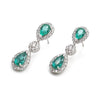 14K White Gold Diamond and Pear Shape Emerald Earrings