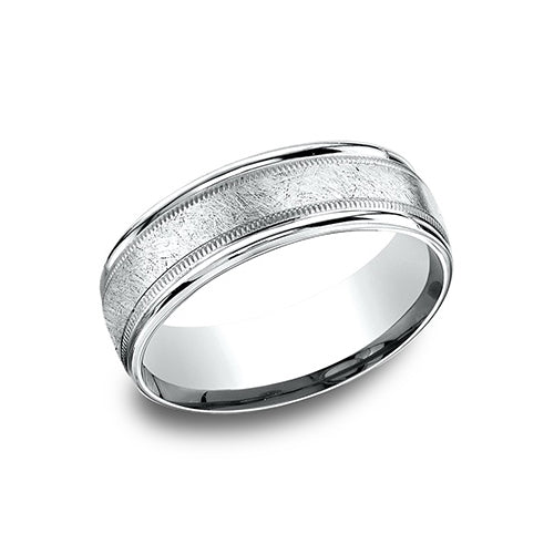 Benchmark Round Edge Swirl Center Milgrain 7mm Men's Band RECF7704114KW