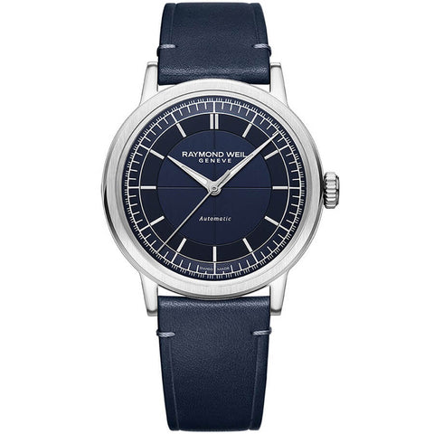 Raymond Weil Millesime Men's Automatic Blue Sector Dial Blue Leather Strap 2925-STC-50001