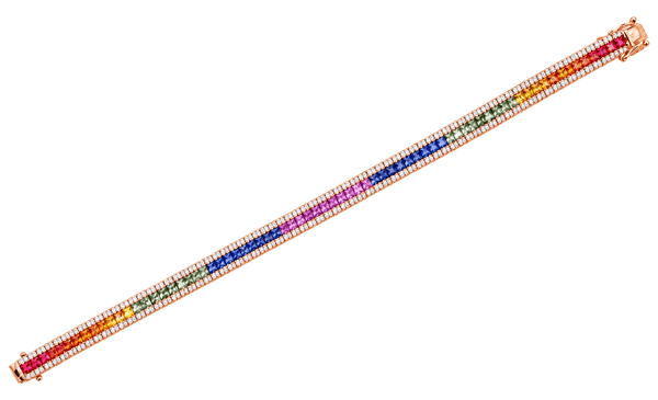 14K Rose Gold Multicolored Sapphires and Diamond Tennis Bracelet