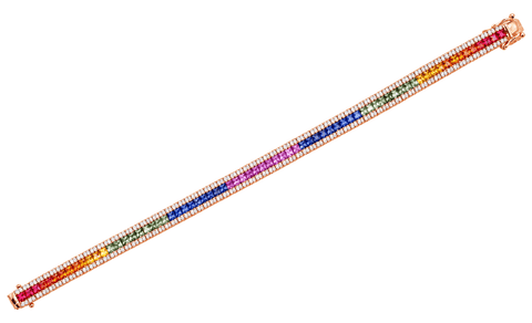 14K Rose Gold Multicolored Sapphires and Diamond Tennis Bracelet