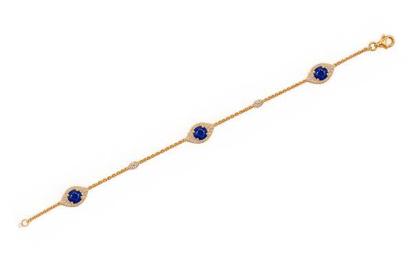 14K Rose Gold Diamond and Sapphire Evil Eye Link Bracelet