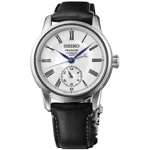 Seiko Presage White Dial Black Leather Strap Men's Watch SPB495