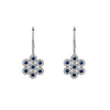 14K White Gold Flower Design Diamond and Sapphire Drop Earrings
