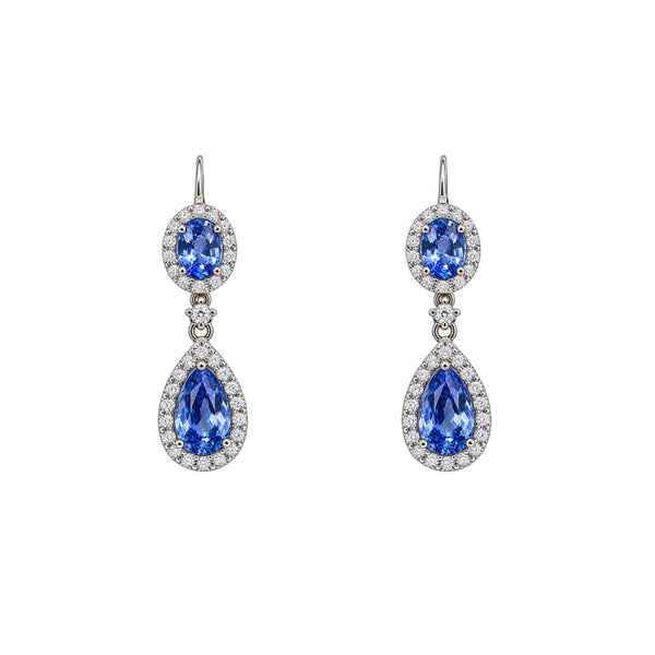 14K White Gold Diamond and Sapphire Drop Earrings