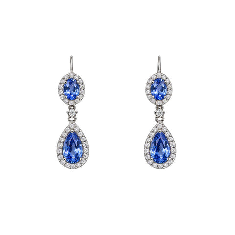 14K White Gold Diamond and Sapphire Drop Earrings