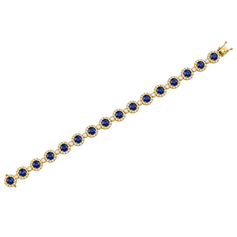 14K Yellow Gold Sapphire and Diamond Tennis Bracelet