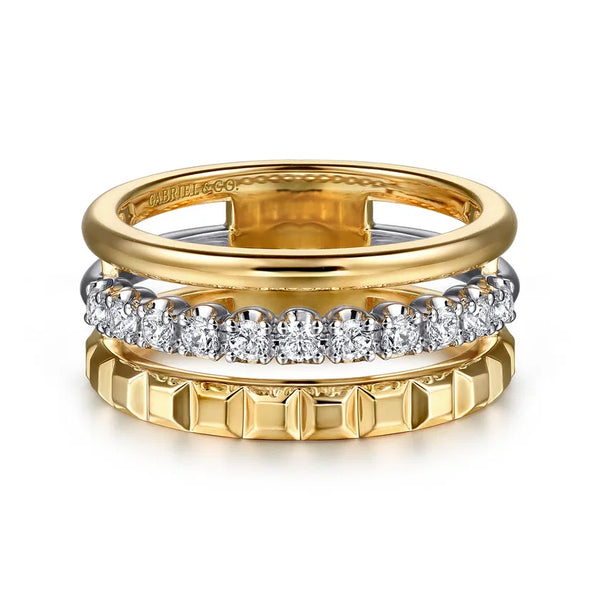 Gabriel 14K White Yellow Gold Diamond Easy Stackable Ring LR52813M45JJ