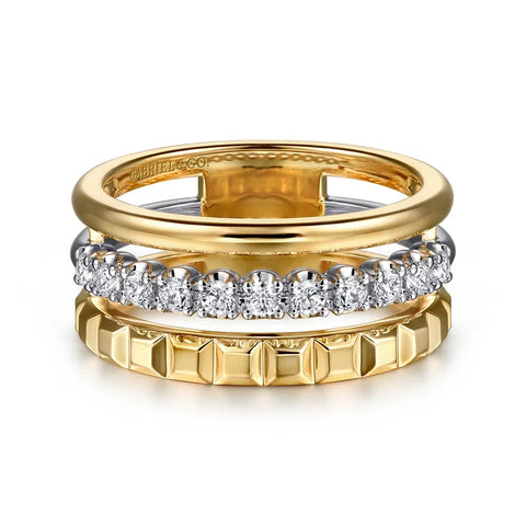Gabriel 14K White Yellow Gold Diamond Easy Stackable Ring LR52813M45JJ