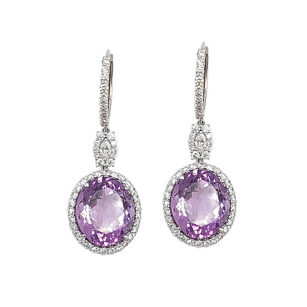 14K White Gold Drop/Dangle Diamond Amethyst Earrings