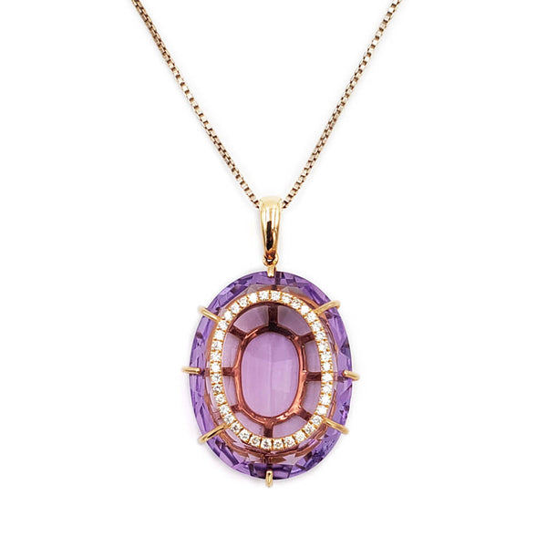 18K Rose Gold Diamond & Amethyst Pendant Necklace