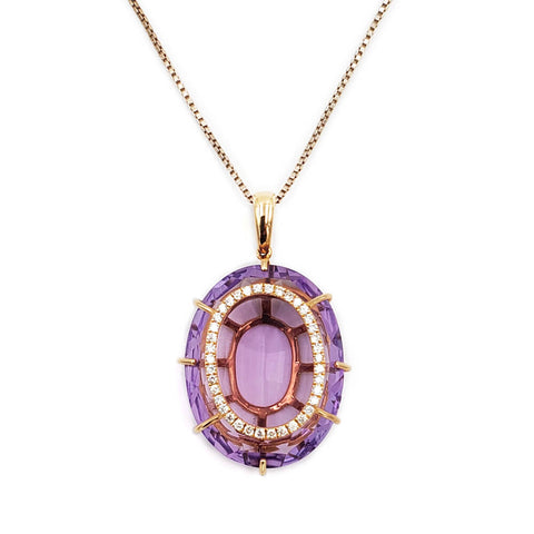 18K Rose Gold Diamond & Amethyst Pendant Necklace