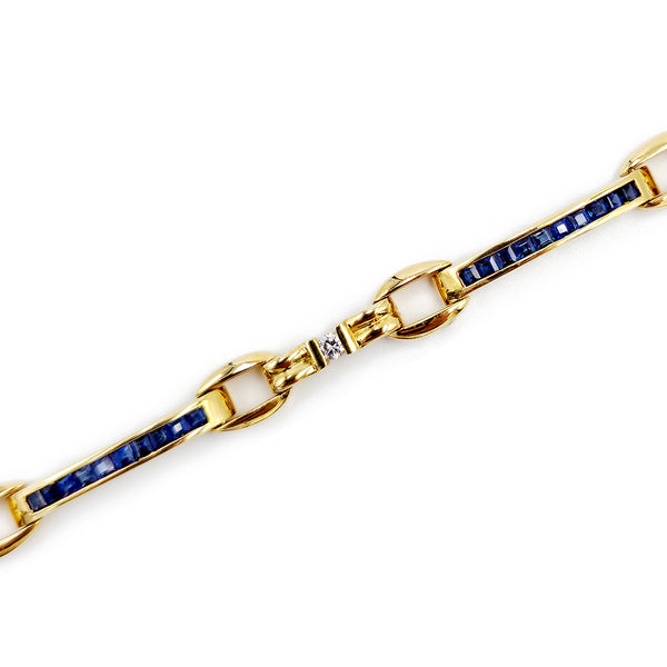 18K Yellow Gold Blue Sapphire and Diamond Bracelet