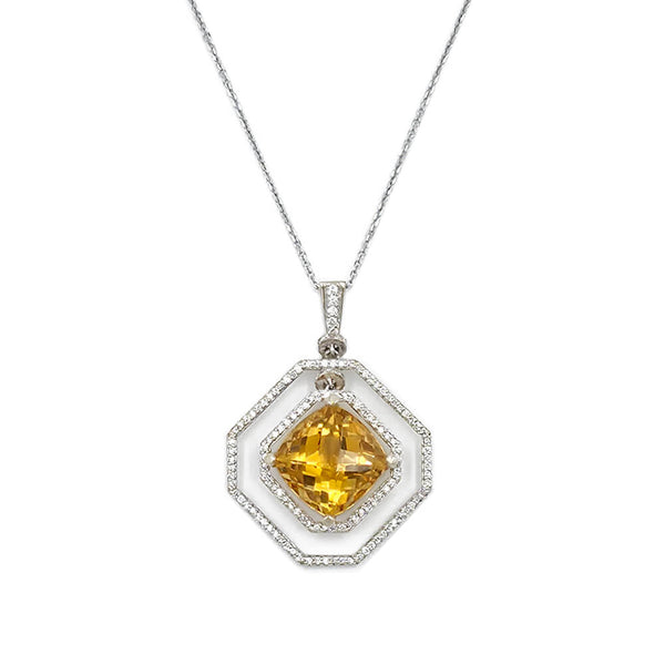 Estate 18K White Gold Diamond Citrine Pendant Necklace