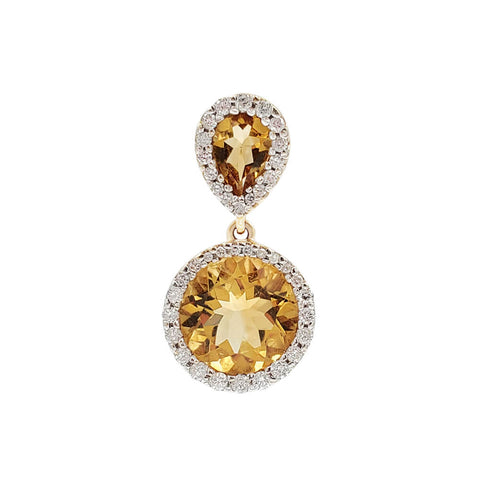 14K Yellow Gold Diamond Citrine Pendant