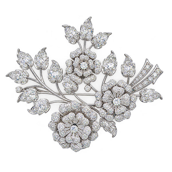 Estate Platinum Diamond Dancing Flowers Brooch, 3.12ctw, 26.3g