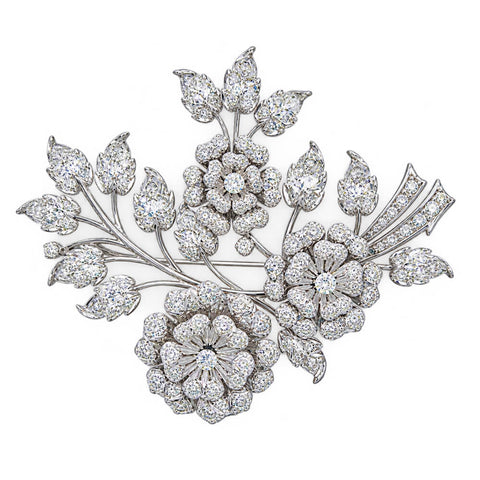 Estate Platinum Diamond Dancing Flowers Brooch, 3.12ctw, 26.3g