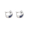 14K White Gold Diamond Blue Sapphire Huggie Earrings