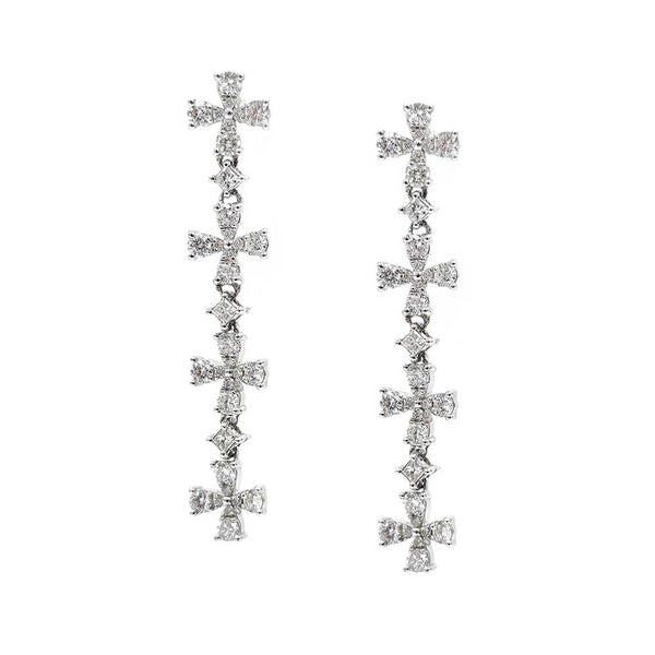 14K White Gold Diamond Drop Earrings, 3.50g