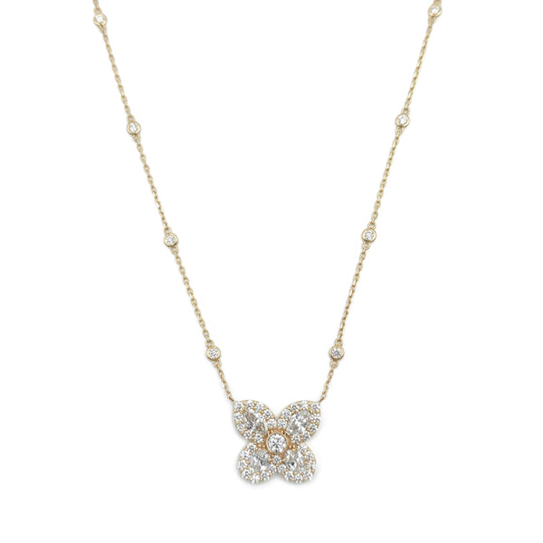 14K Yellow Gold Flower Design Diamond Pendant, 6.9g