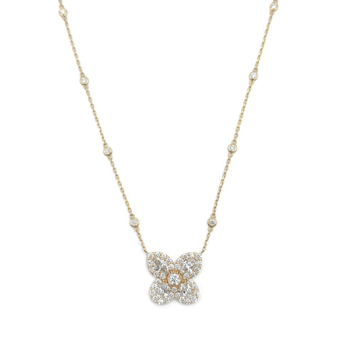 14K Yellow Gold Flower Design Diamond Pendant, 6.9g