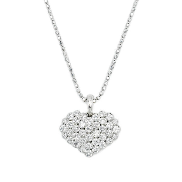 14K White Gold Diamond Heart Pendant Necklace, 4.97g