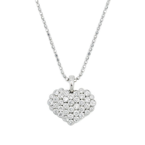 14K White Gold Diamond Heart Pendant Necklace, 4.97g