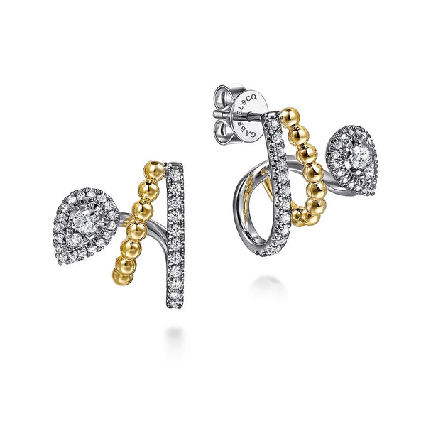Gabriel 14K White Yellow Gold Bujukan Diamond J Hoop Stud Earrings EG15312M45JJ