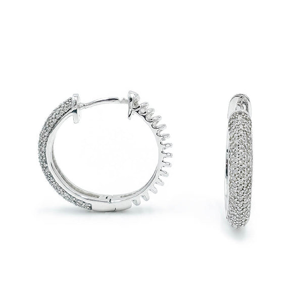 14K White Gold Diamond Huggie Earrings