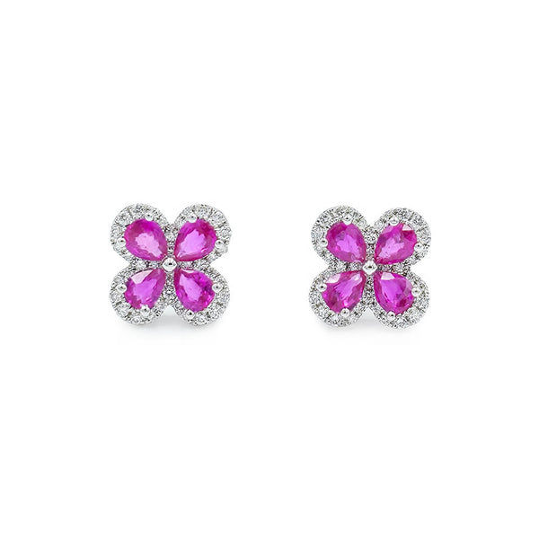 18K White Gold Diamond and Ruby Stud Earrings, 3.05g