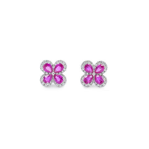 18K White Gold Diamond and Ruby Stud Earrings, 3.05g