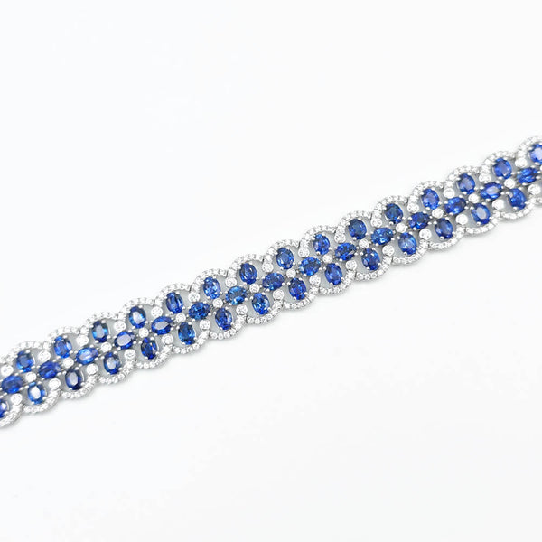 18K White Gold Diamond and Blue Sapphire Bracelet, 38.43g