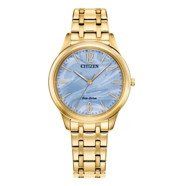 Citizen Yellow Gold-tone Blue Dial Eco-Drive Ladies Watch EM1212-56L