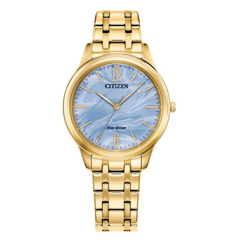 Citizen Yellow Gold-tone Blue Dial Eco-Drive Ladies Watch EM1212-56L