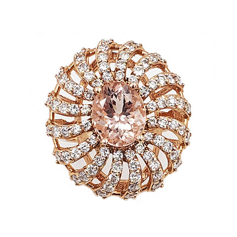 14K Rose Gold Flower Design Diamond Morganite Ring