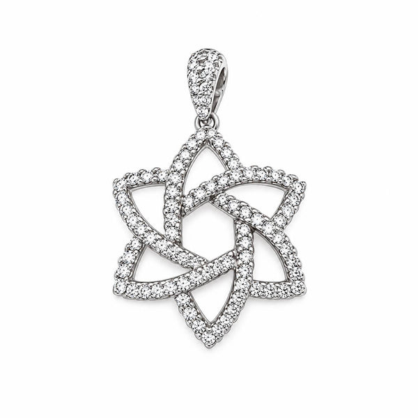 18K White Gold Diamond Star of David Pendant Necklace